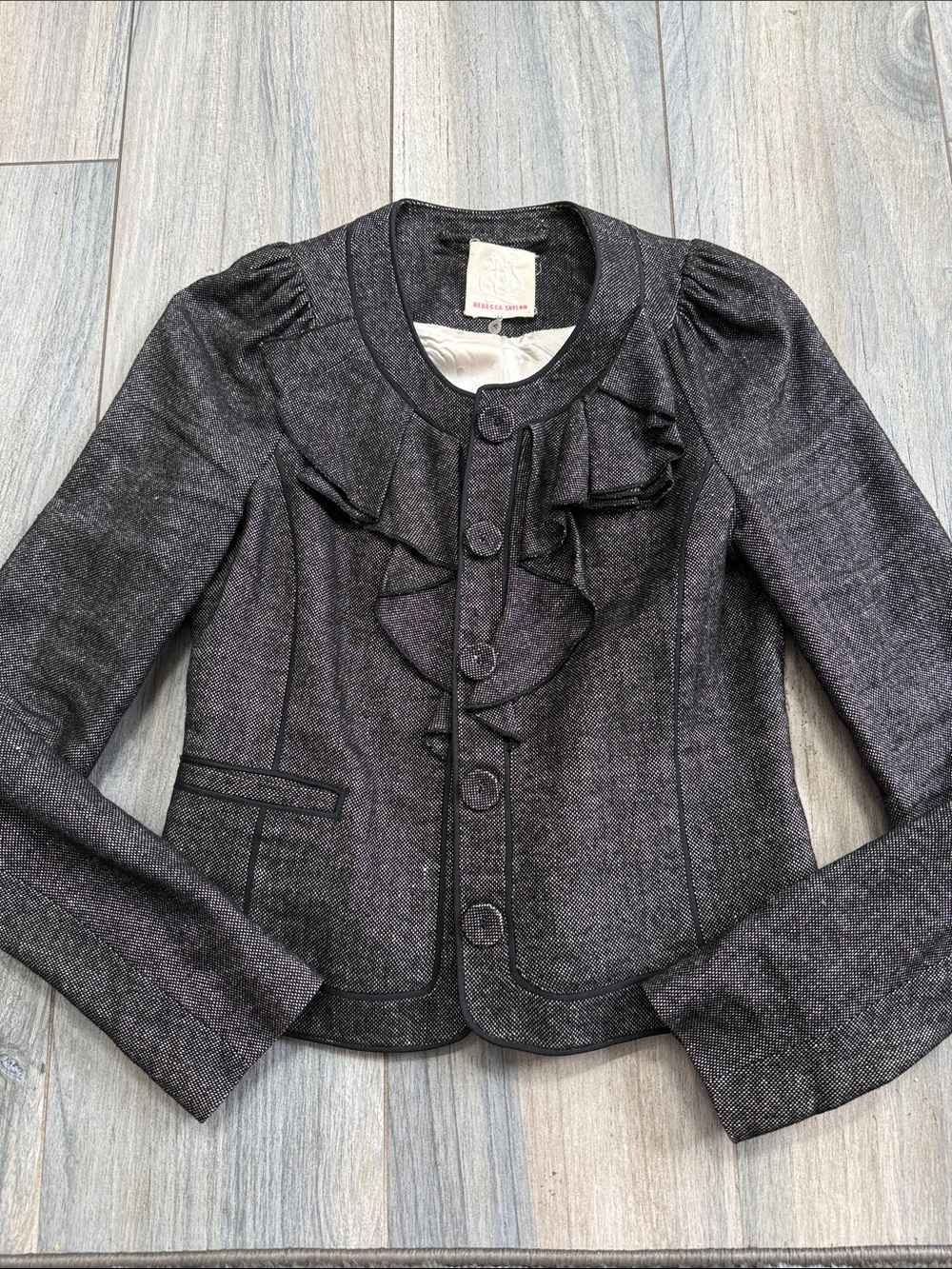 Rebecca Taylor Charcoal Gray Ruffle Front Blazer Size 4